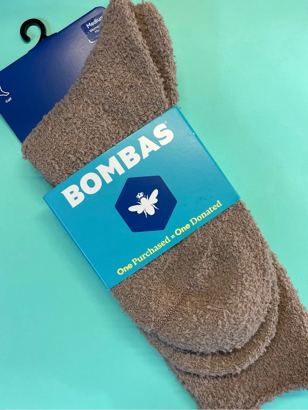 Bombas Women's Fuzzy Plush Crew Socks in Taupe